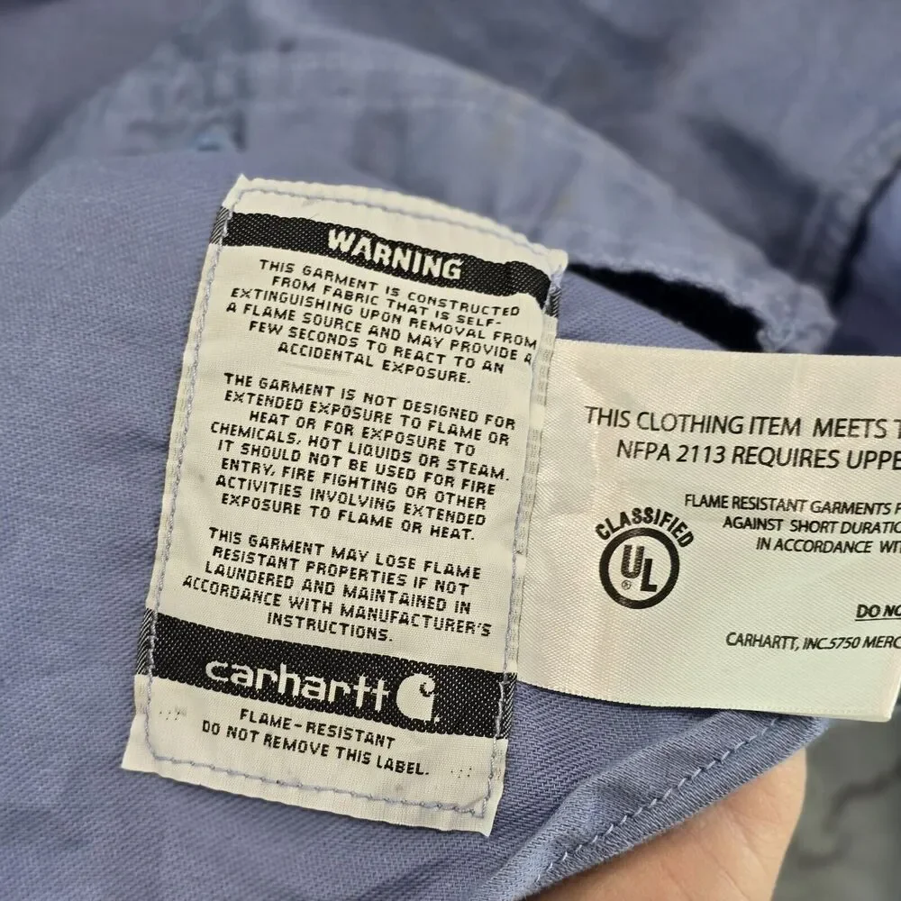 Carhartt Shirt Men Size XL FR Fire Long Sleeve Button Down Blue CAT 2 ATPV 8.7